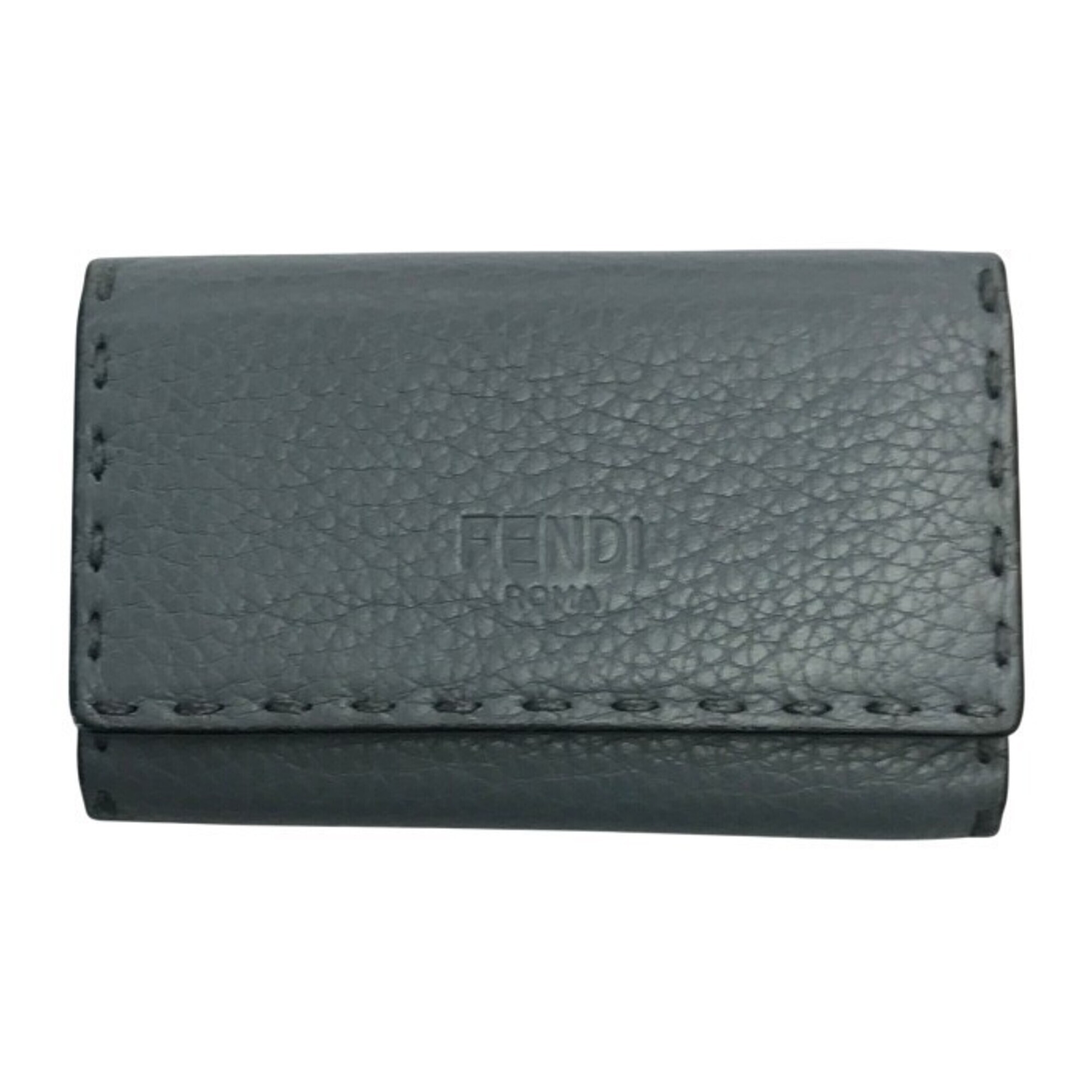 Fendi Selleria 6-Key Case For Men And Women, Leather, Blue-Gray T1
